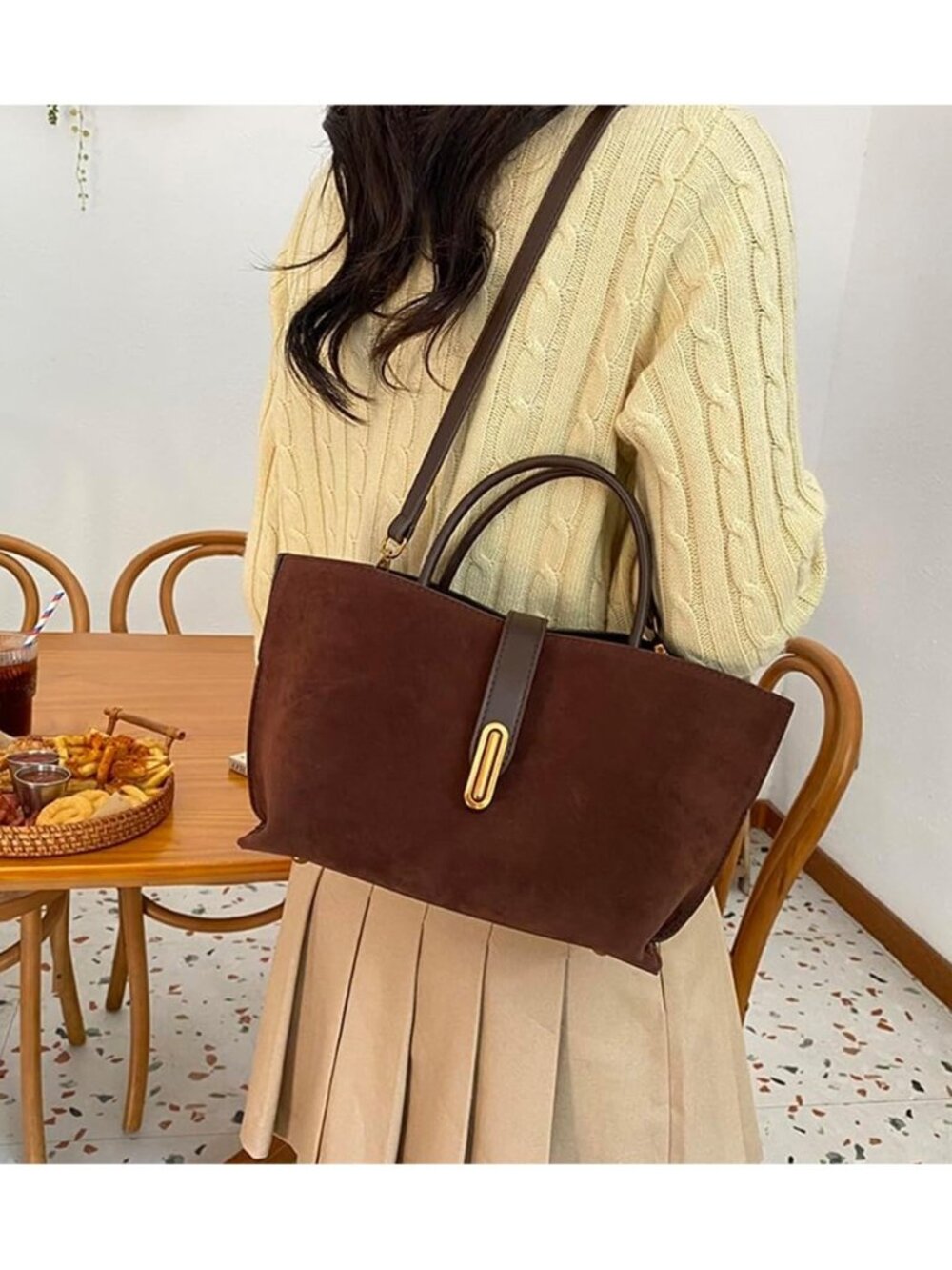 Burgundy Suede Tote Bags for Women - Fall Purse 2024 Brown Handbag Work